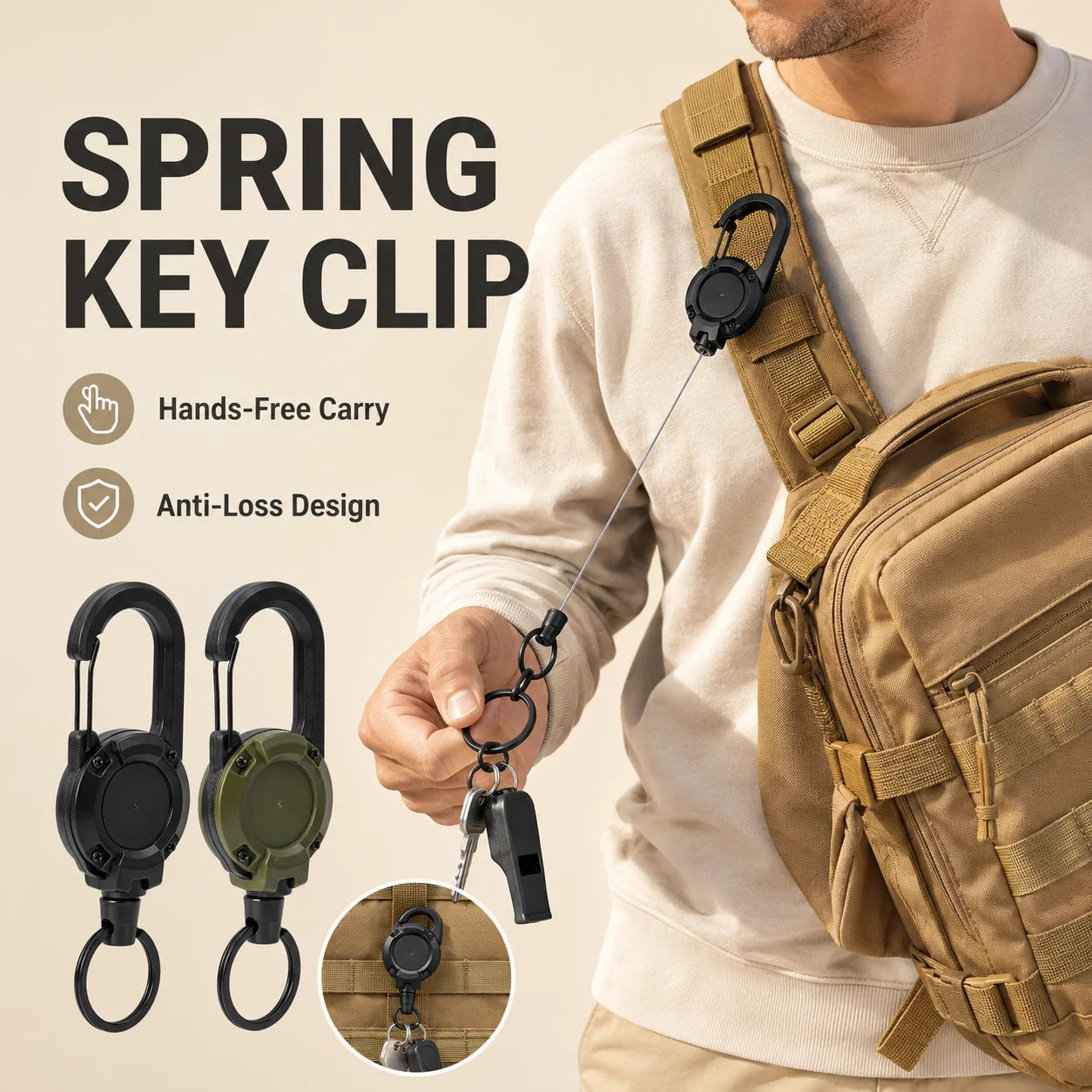 Retractable Steel Wire Key Reel Carabiner Buckle Heavy Duty Spring Key Ring Portable Key Tool For Outdoor Sports Use Qme