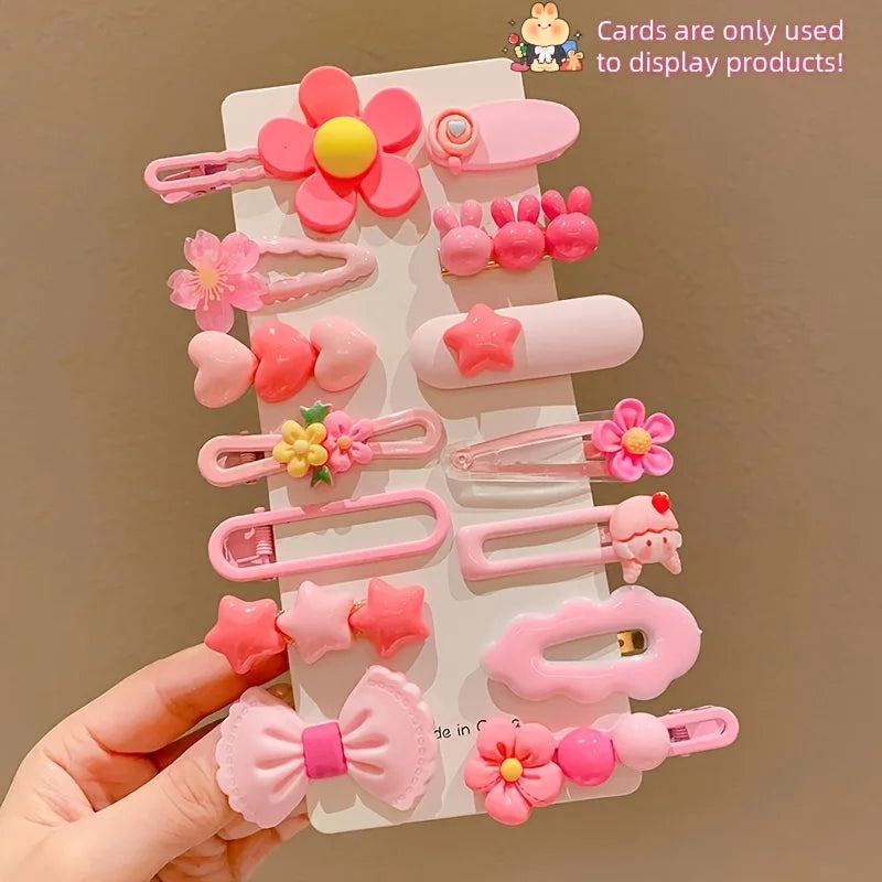 14Pcs/Set Cute Pink Hair Clips for Girls, Flower Star Bow Hairpins, Sweet Hair Accessories for Kids Daily & Party Use Qme