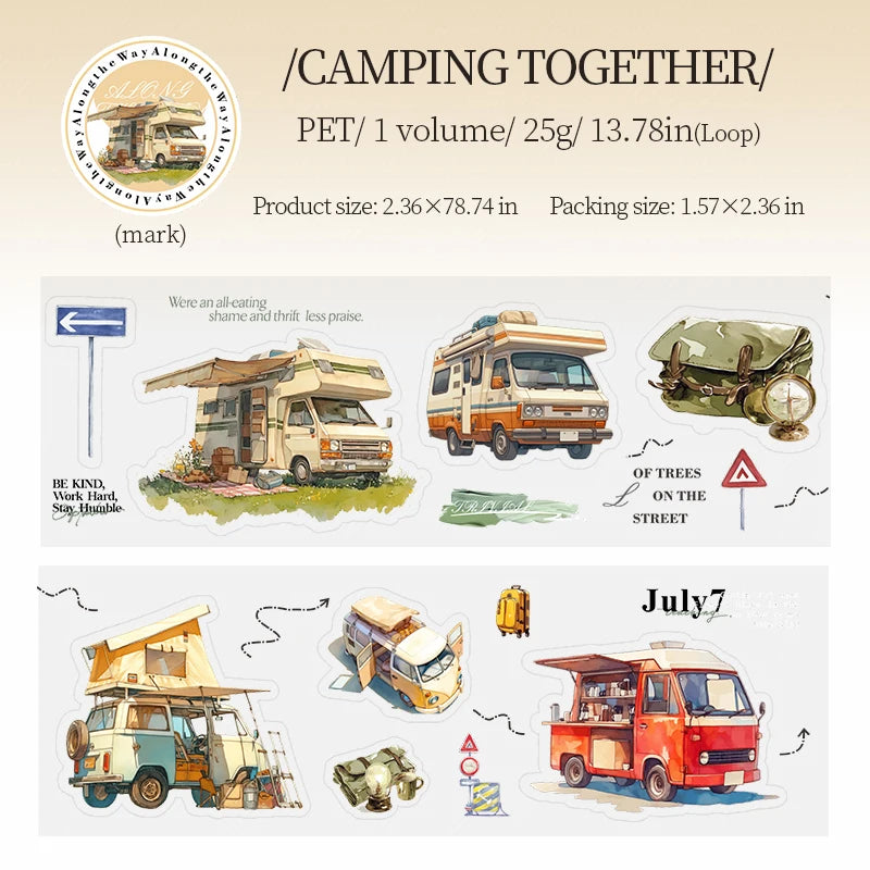 1 Roll Travel Journey Adventure Vehicle PET Tape for DIY Scrapbook Collage Art Journal Phone Case Notebook Decoration Qme 5