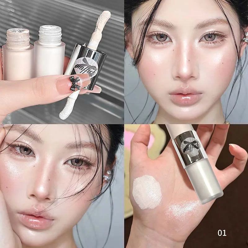 Dual-Ended Pearl Gloss Contour & Highlight Liquid Diamond Silver & Matte White Cream Three-dimensional Shine Face Contouring Qme 01