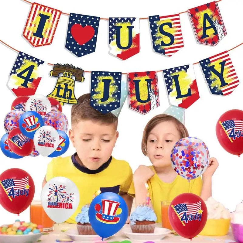 American Flag Pennant Banner Balloons Patriotic Decorations Fourth Of July Decorations Safe Durable White And Blue Decorations Qme