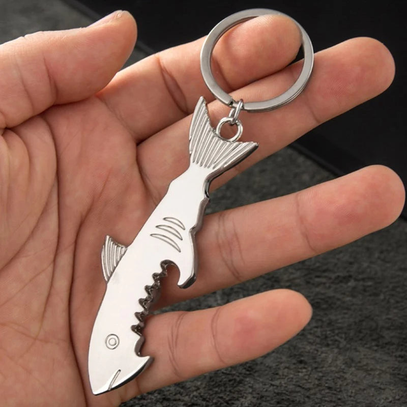 1Pc Shark Bottle Opener Keychain Shaped Zinc Alloy Beer Bottle Opener Women Men Key Ring Unique Creative Gift. Qme