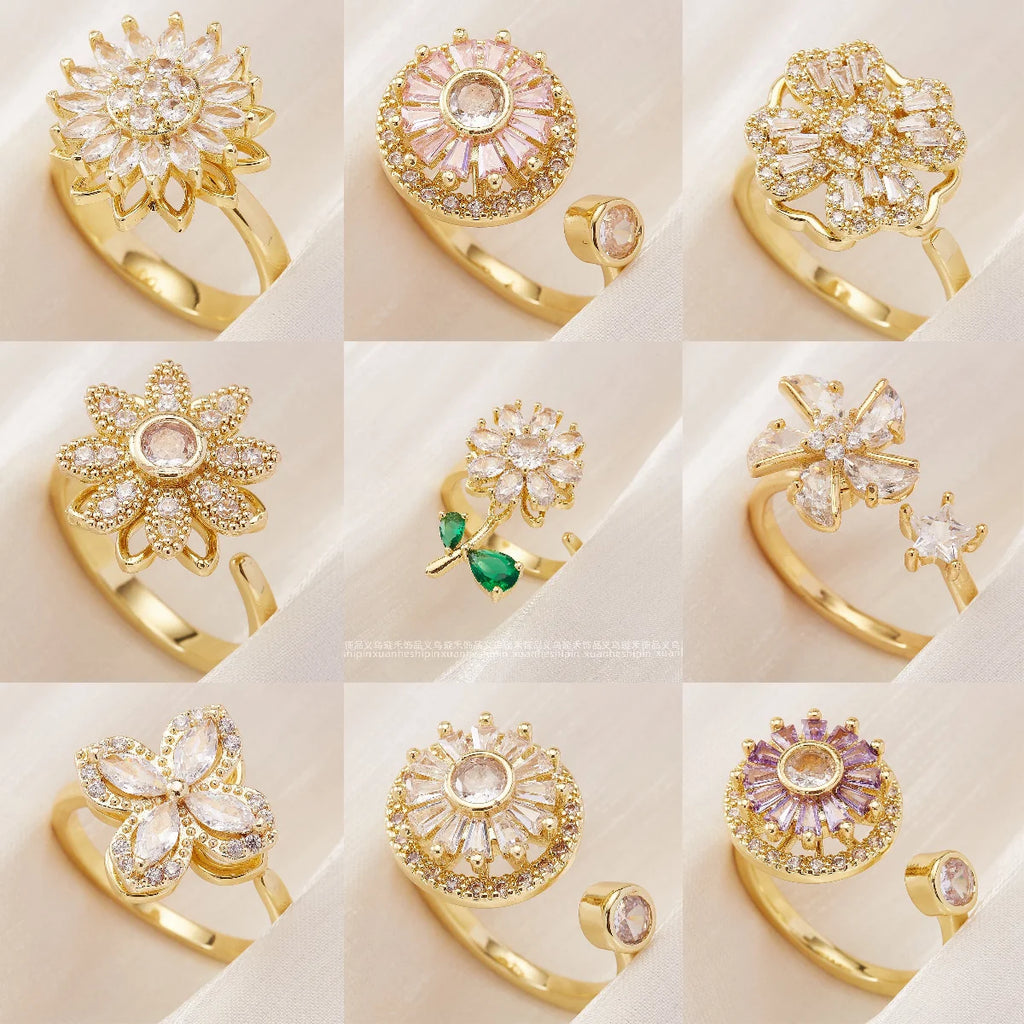 Fidget Spinner Ring Anxiety for Women Multiple Crystal Flower Eye Butterfly Animal Ring Rotate Anti Stress Wedding Jewerly Qme
