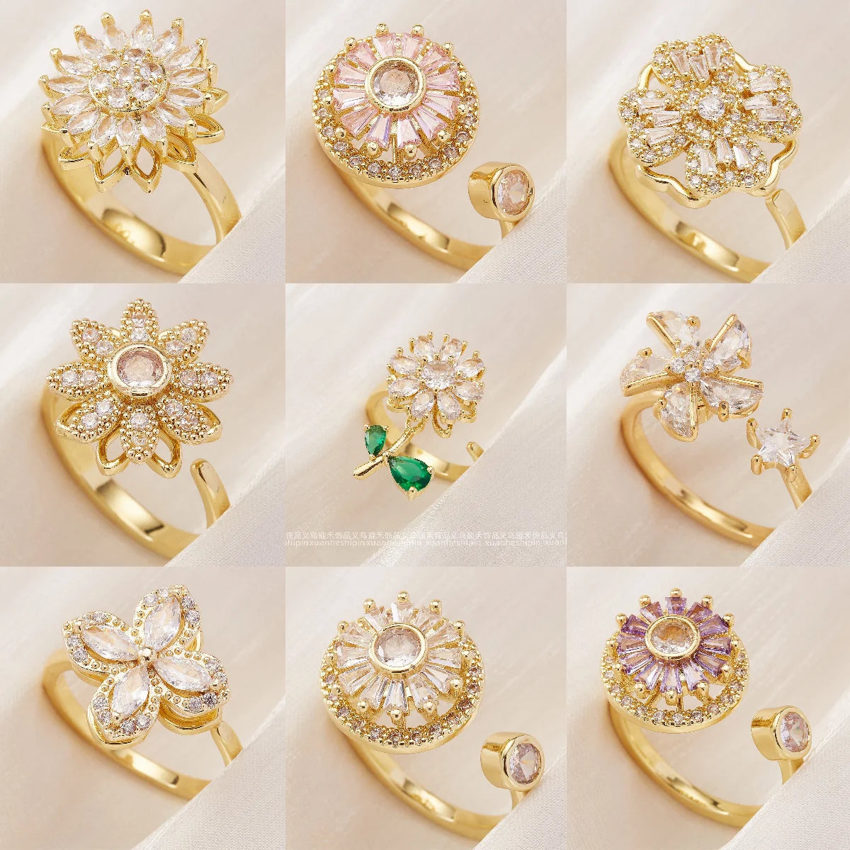 Fidget Spinner Ring Anxiety for Women Multiple Crystal Flower Eye Butterfly Animal Ring Rotate Anti Stress Wedding Jewerly Qme