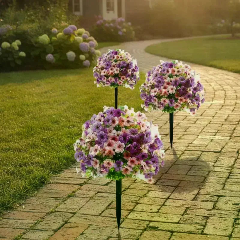 Artificial Violet Flower Topiary Stake Fade Proof Realistic Fake Flower Bush For Garden Yard Patio Lawn Outdoor Landscape Decor Qme