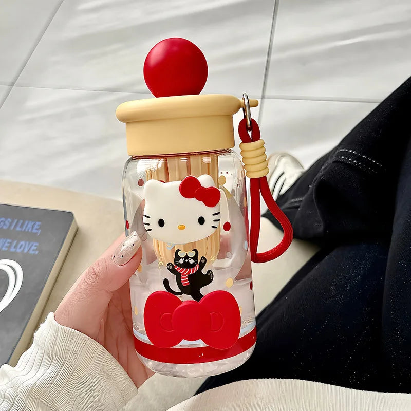 New Hello Kitty Plastic Straw Cup Stylish and Large-Capacity for Girls Portable Summer Tea-Water Separator Cup for Students Qme