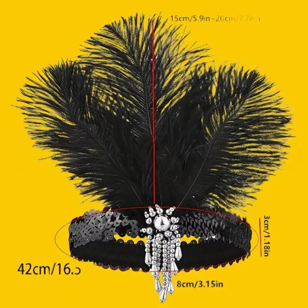 Exquisite Retro Women's Feather Headband Sequin 1920s Girls Hair Hoop Qme