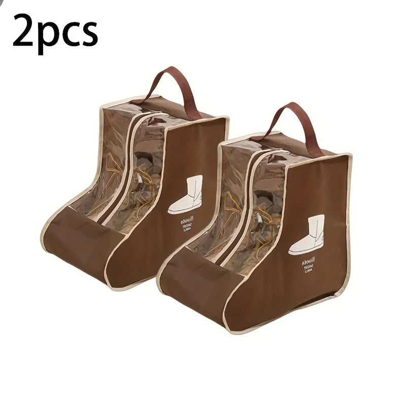 Boot storage bag with handle - suitable for flat shoes, ankle boots, and high top shoes - travel shoe storage bag, home Qme Brown short