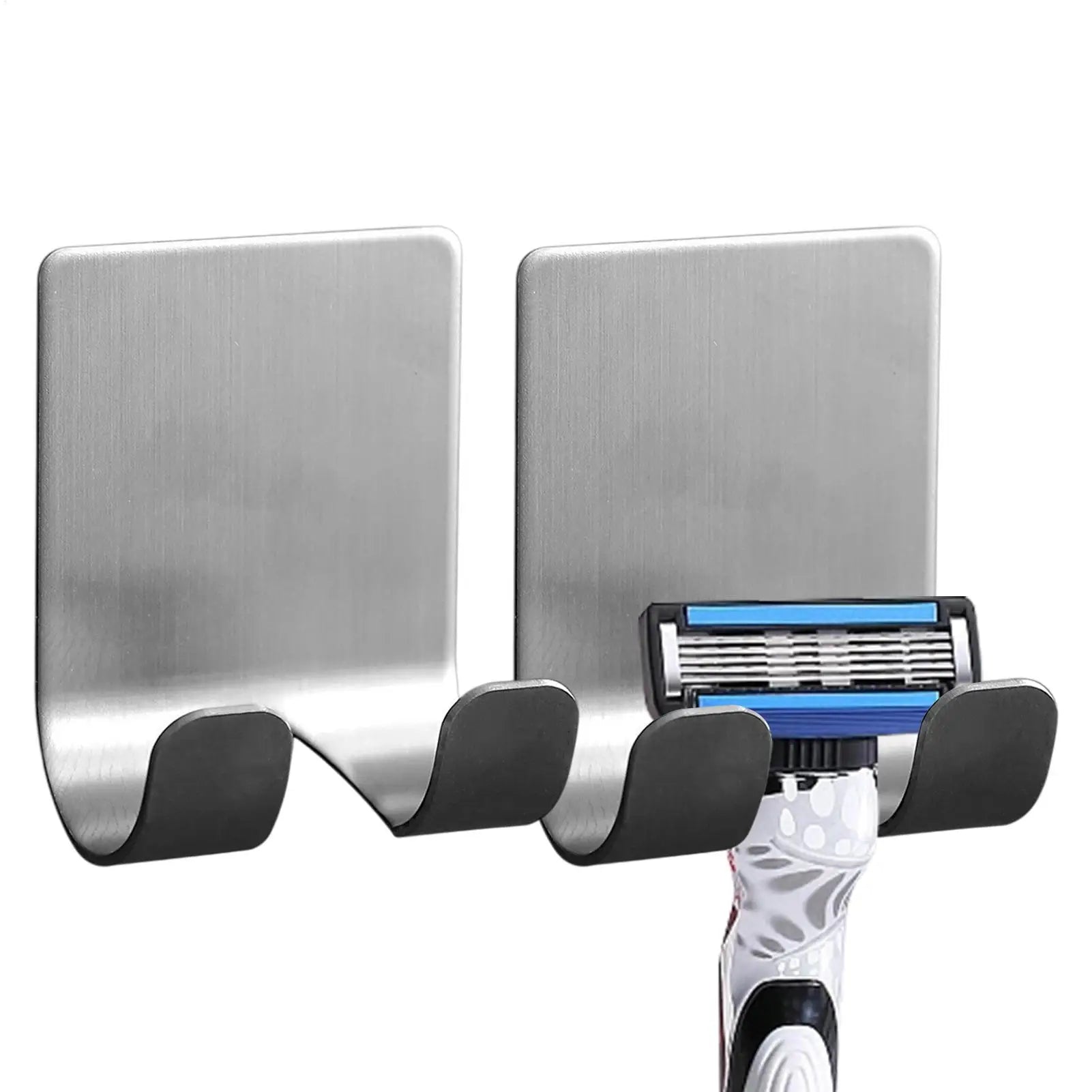 Razor Holder for Shower Wall 2 Pieces Adhesive Wall Storage Hanger Stainless Steel Shower Hanger for Home Bathroom Kitchen Tile Qme