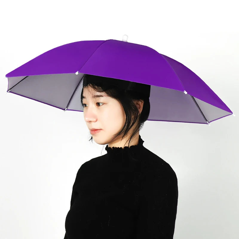 Portable Rain Hat Outdoor Folding Umbrella Fishing Sun Shade Anti-UV Qme Purple Adult