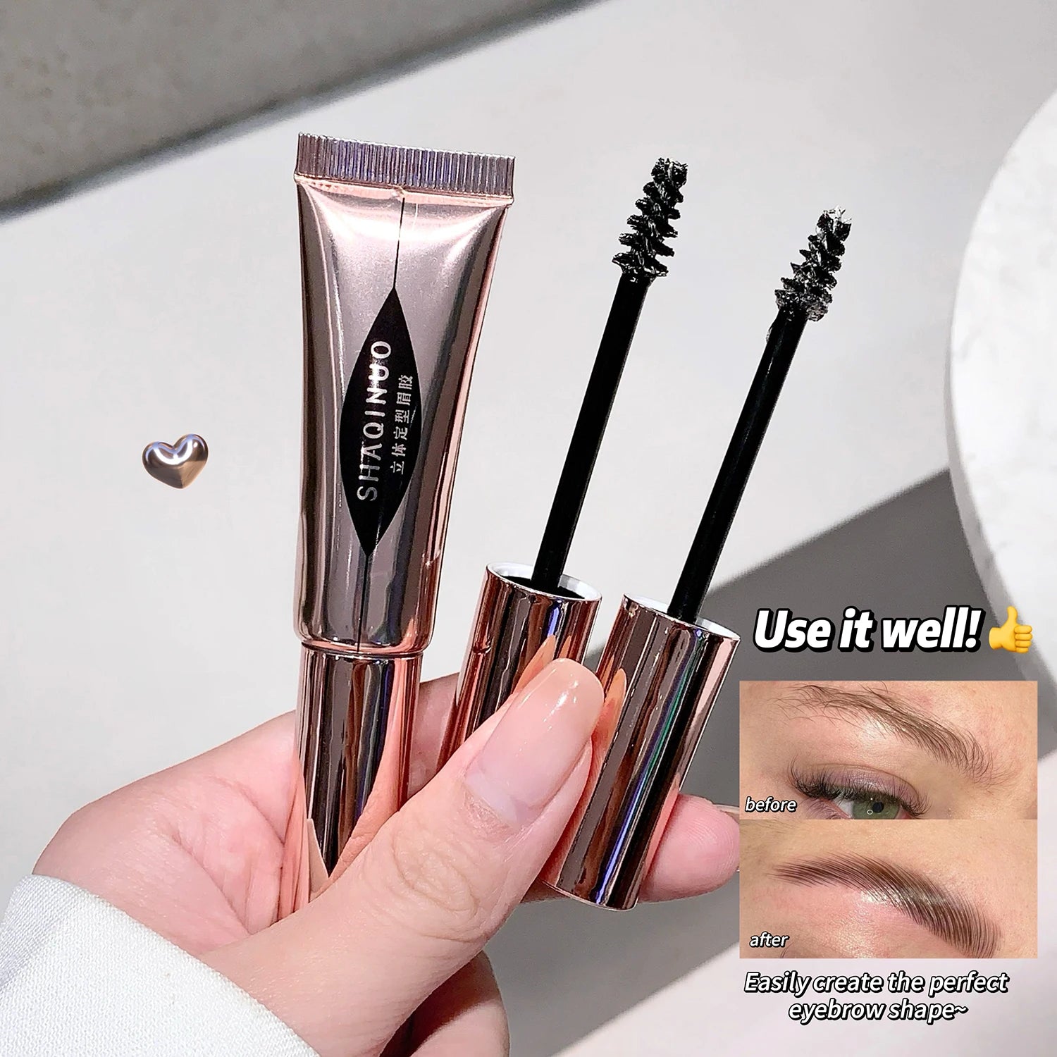 SHAQINUO Eyebrow Styling Gel Easy Shape Long-lasting Hold Small Brush Qme