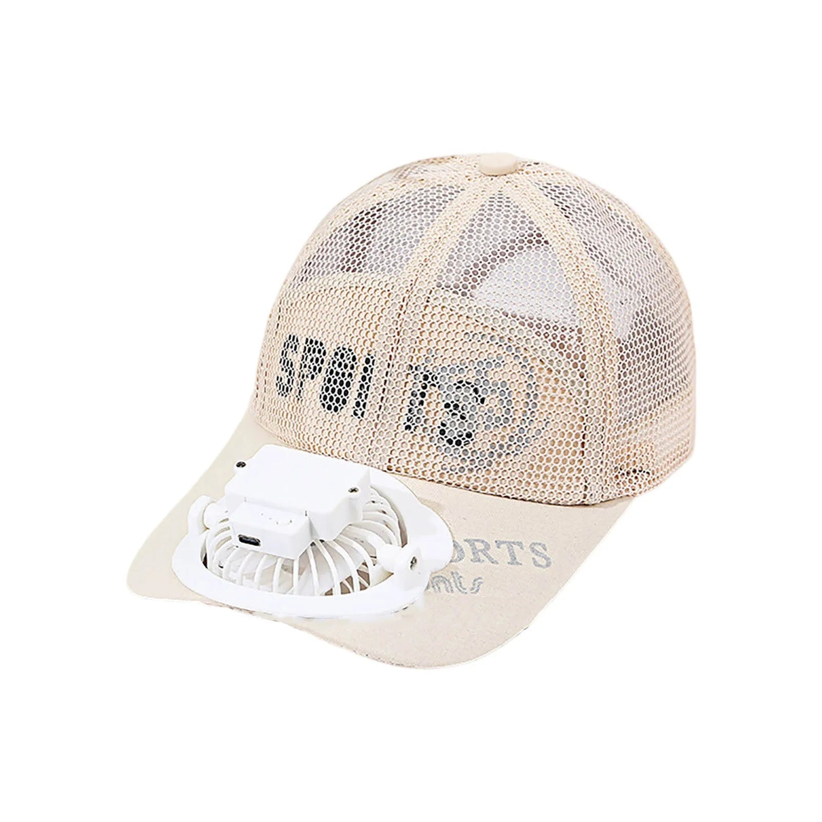 Summer USB Charging Fan Cap for Man and Women Fashion Mesh Breathable Baseball Cap Outdoor Sunscreen Letters Hat Qme Beige One Size