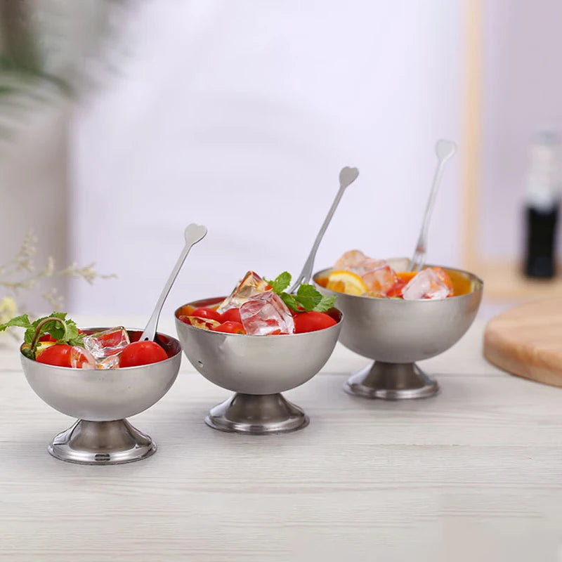 Ice Cream Cups Salad Bowl Stainless Steel Bowl Dessert Fruit Plate Snack Dish Party Supplies Qme
