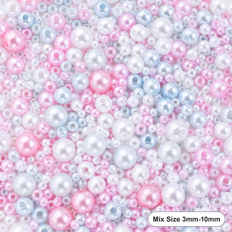 Mixed Size Acrylic Pearl Beads Round Tiny Craft Beads Loose Pearls for Jewelry Making DIY Craft Necklaces Bracelets 30g/pack Qme 8