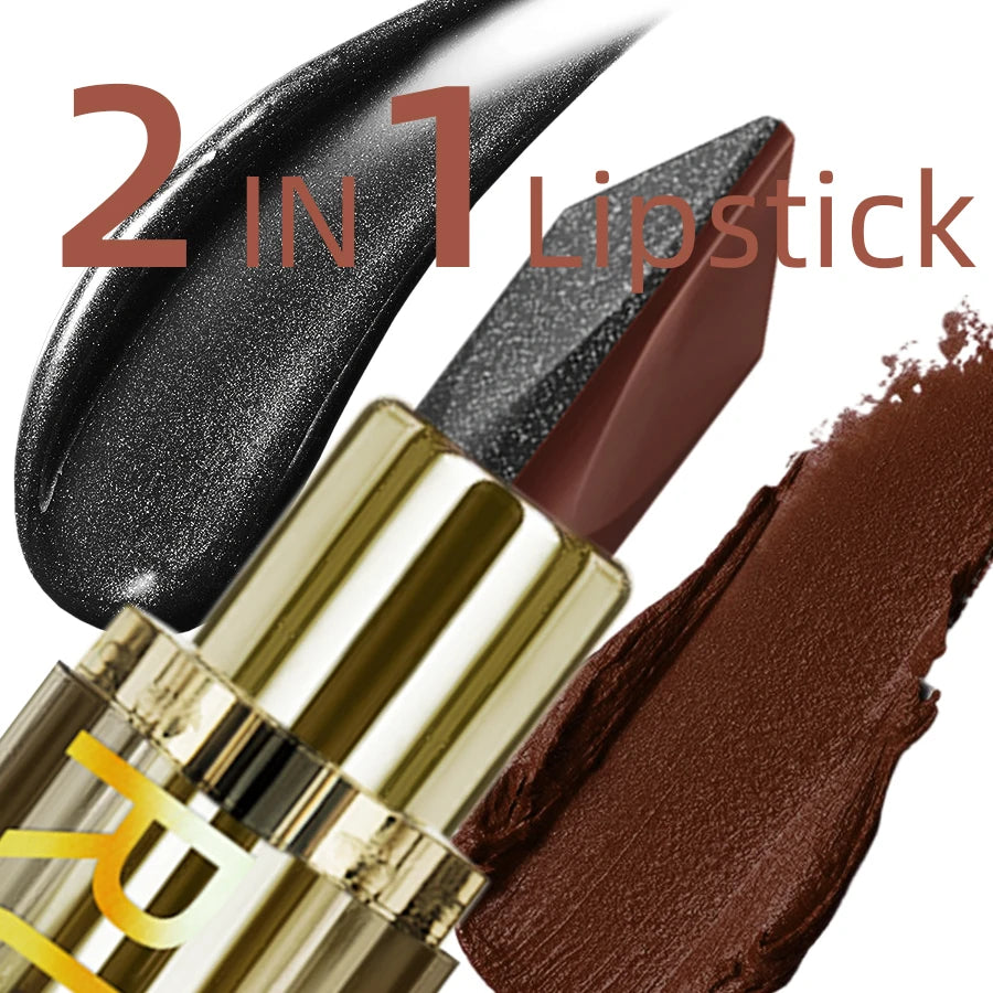 Two Tone Chocolate Lipstick Waterproof Glitter&matte Lip Tint Red Qme