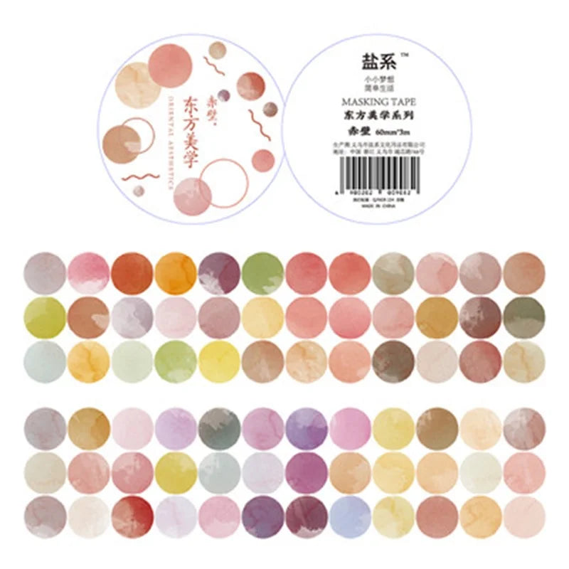 1 roll Watercolor Polka Dot Sticker Junk Journaling Accessories Scrapbooking DIY Color Label Washi Sticker Stationery Suit Qme C