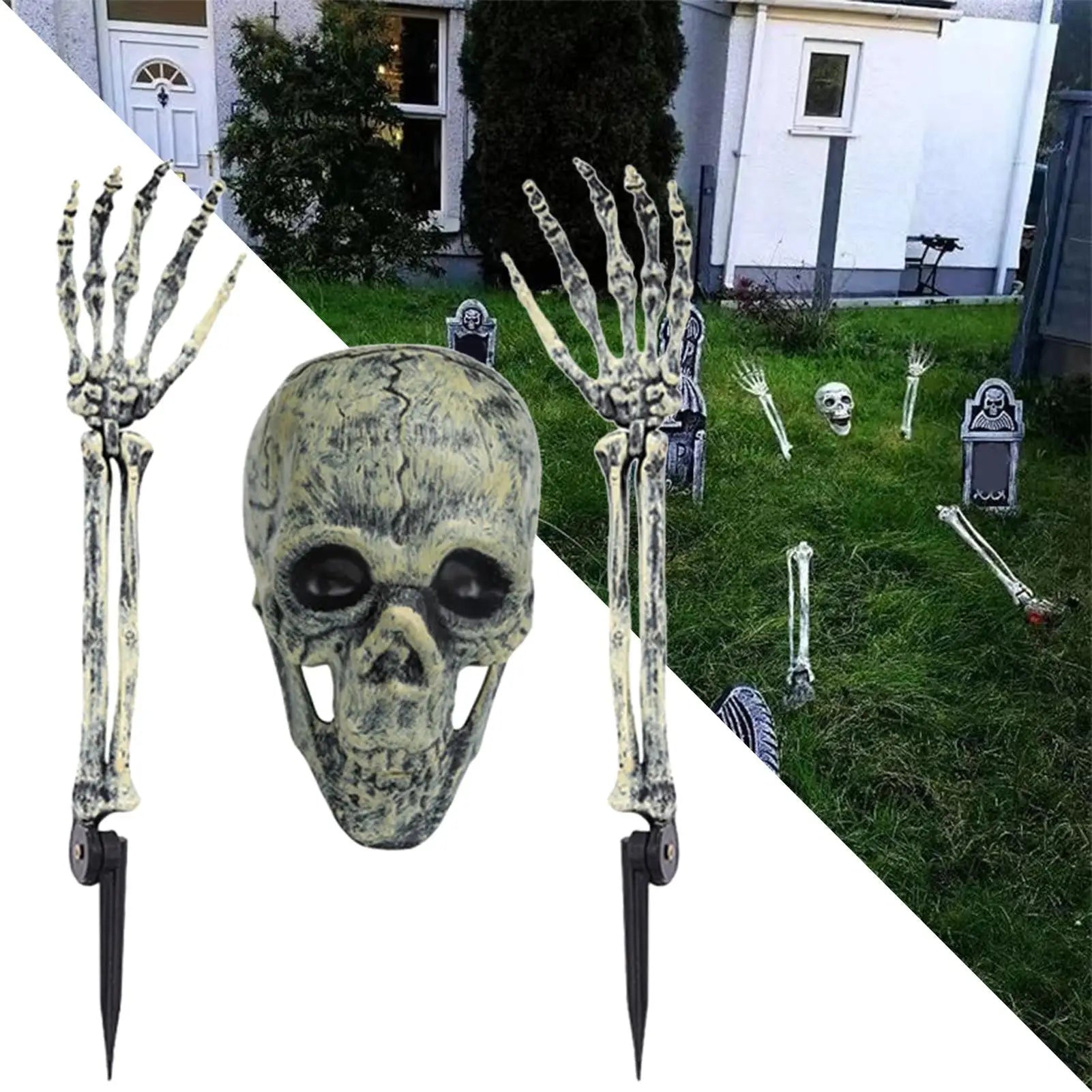 Yard Skeleton Halloween Stakes 3 Pieces Realistic Skull For Pathway Lawn Garden Front Door Yard Fence Qme