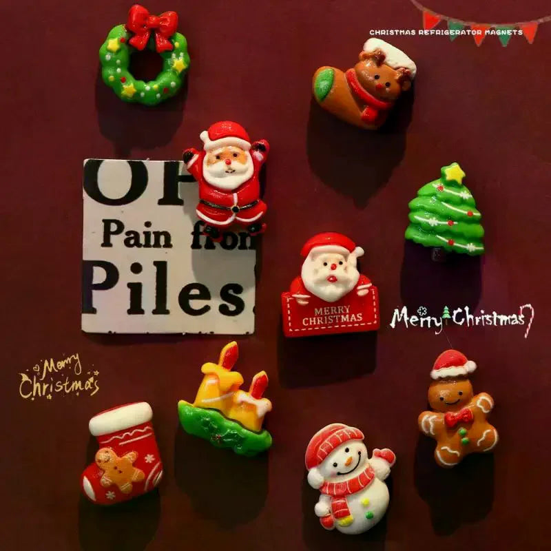 8/9Pcs Resin Christmas Fridge Magnets Cartoon Santa Claus Snowman Christmas Tree Refrigerator Magnet Decorations New Year Gift Qme