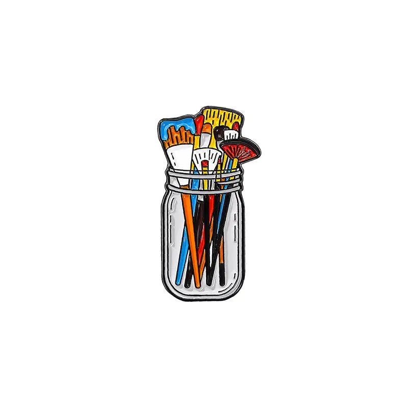 1Pc Paint Brushes In Clear Jar Enamel Pin UV Screen Printing Artist Badge Artist Supplies Brooch Makeup Brushes Pins. Qme