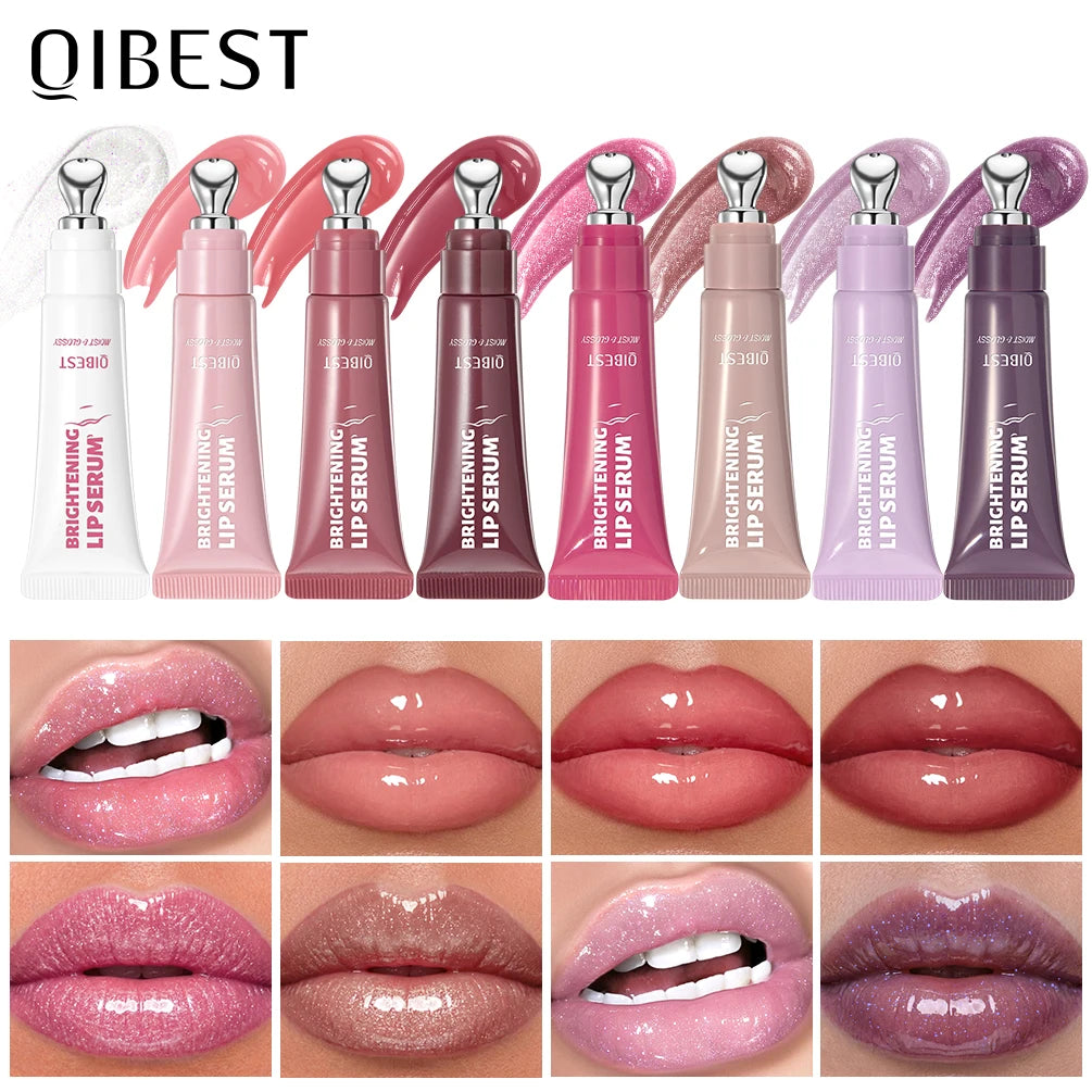 QIBEST 8 Color Mirror Pearl Lip Glaze Fine Shimmering Hydrating Lip Gloss Moisturizing Crystal Gloss Lip Tint Nourish Lip Makeup Qme