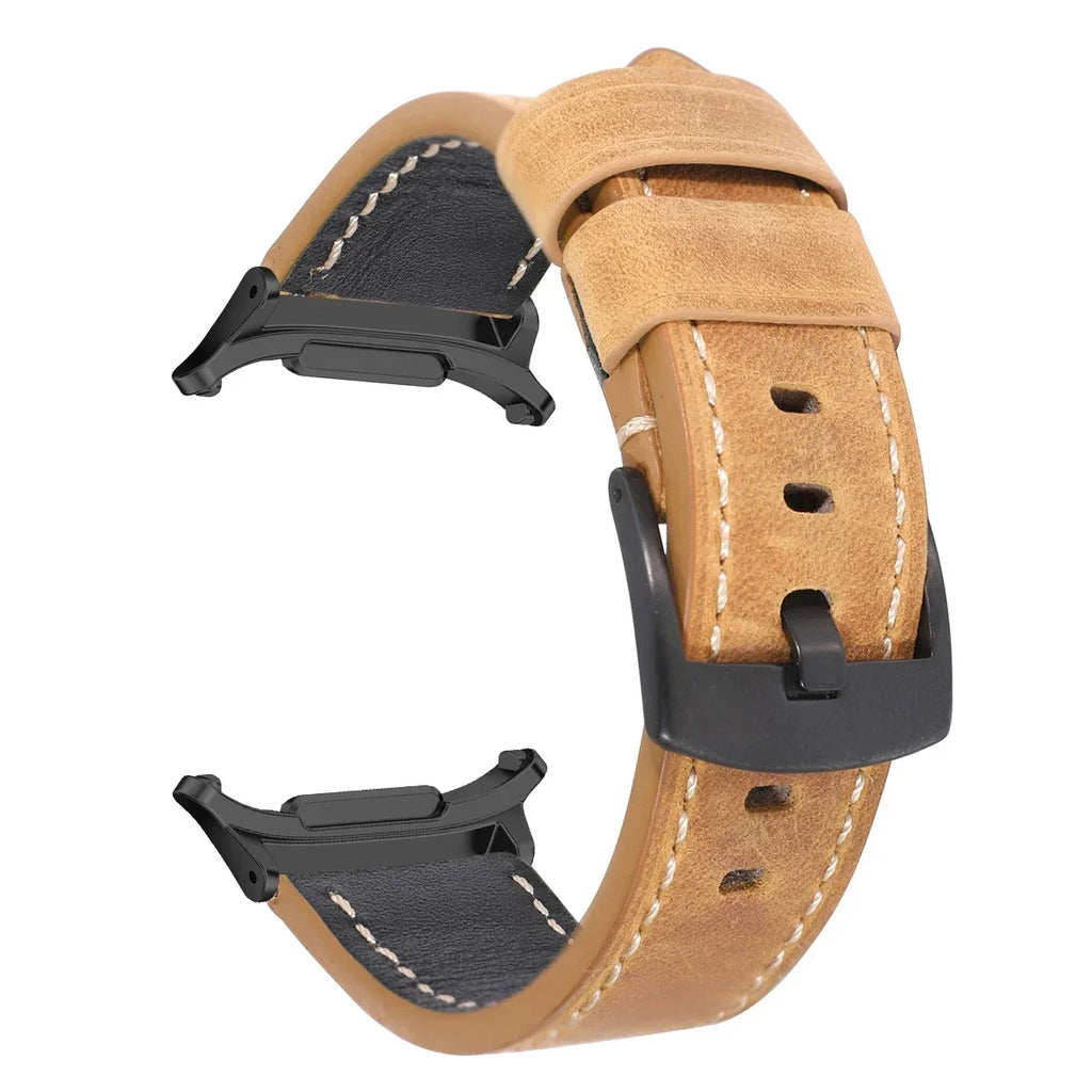 Leather Strap for Samsung Galaxy Watch 7 Ultra 47mm Quick Release Bracelet Wristband for Galaxy Watch Ultra Watchband 22mm Band Qme light brown black Galaxy 7 Ultra 47mm