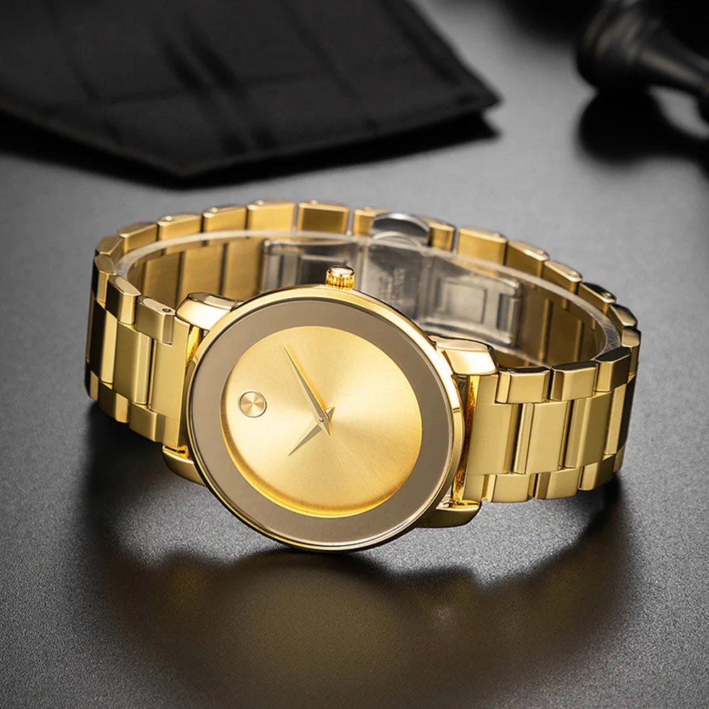 One piece set of classic men's watch Korean version trendy quartz watch simple and fashionable quartz watch Qme Gold No