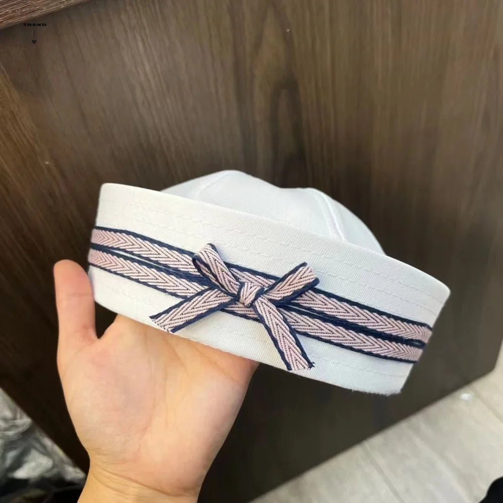 Japanese Y2k Sailor Caps Harajuku JK Navy Hat Bow Lace Sweet Berets Spring Summer Qme