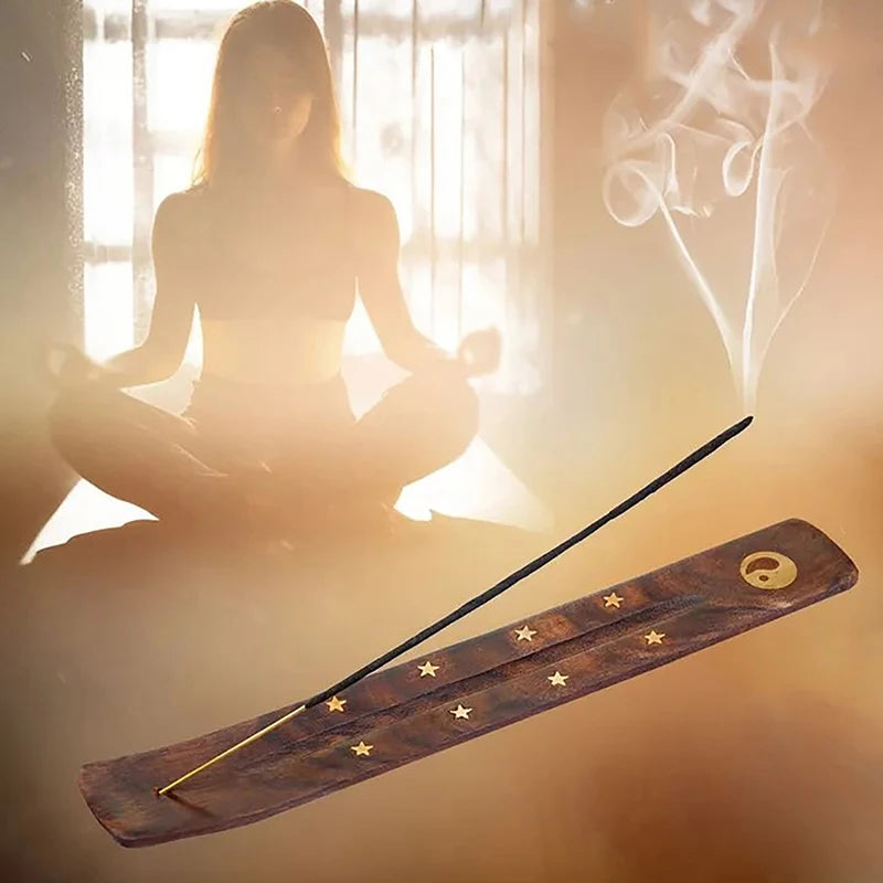 Natural Wooden Incense Stick Holder Ash Catcher Burner Stand Rack Qme
