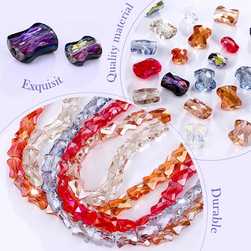 Bamboo Glass Beads AB Color Faceted Flat Curved Waist Column Crystal Loose Spacer Bead for DIY Crafts Earring Bracelet Jewelry Qme