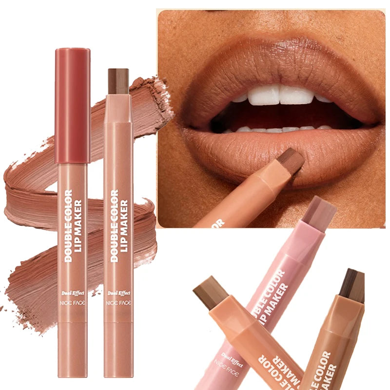 Two-color Lip Liner Pen Smooth Long Lasting Non Stick Cup Matte Lip Pencil, Easy To Color Smudge-Proof Plumping Lip Makeup Qme