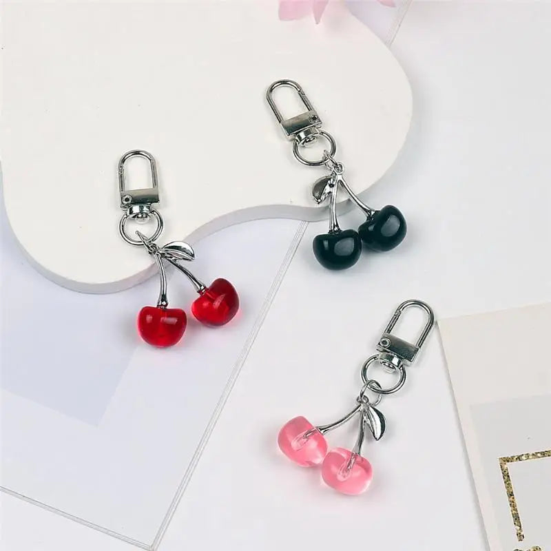 Crystal Cherry Keychain Pearl Bow Silver Heart Pendant Key Ring Qme