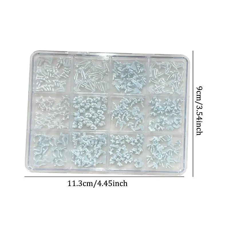 12 Grids Bow Mixed Mini Nail Art Rhinestone Nails Decals Design Charm Qme
