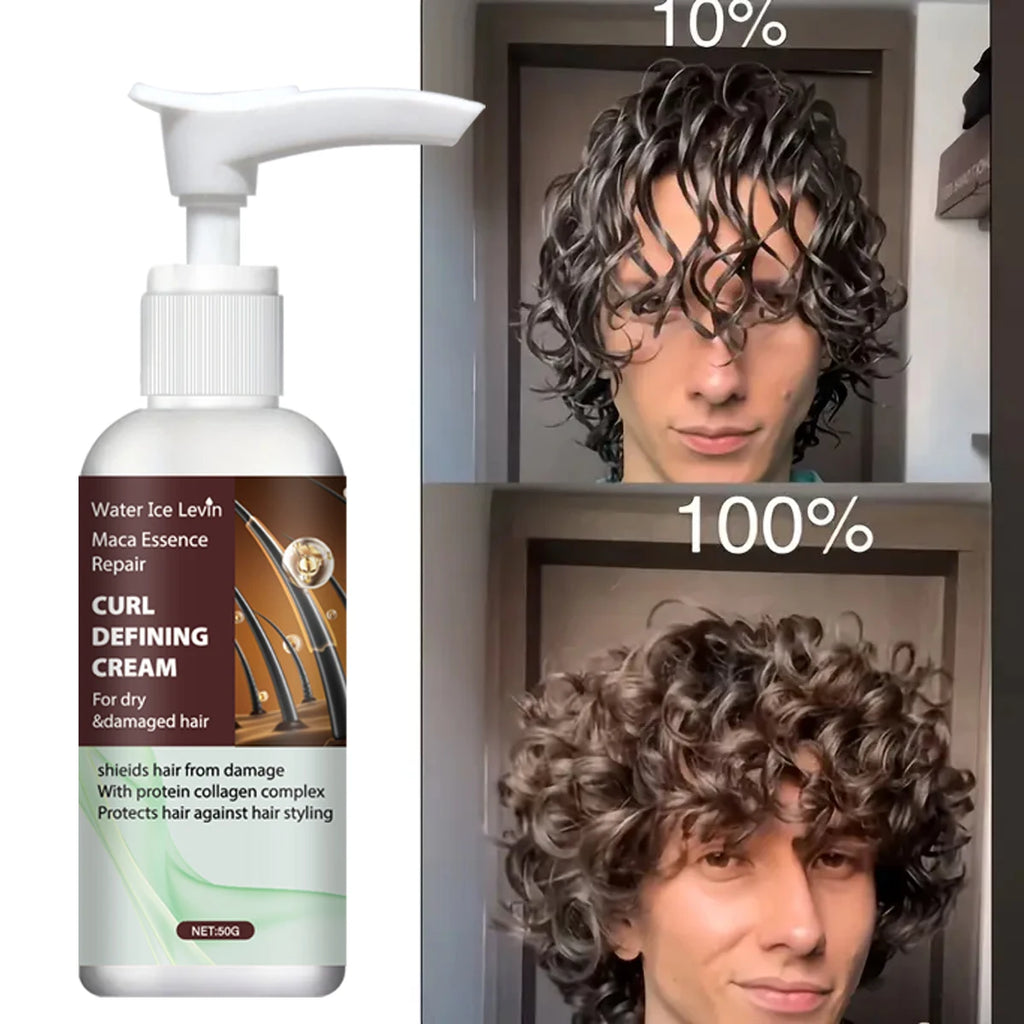 Maca Essence Curl Defining Cream with Keratin & Collagen Quick-Dry Formula for Bouncy, Shiny Curls Frizz Control Protection Qme