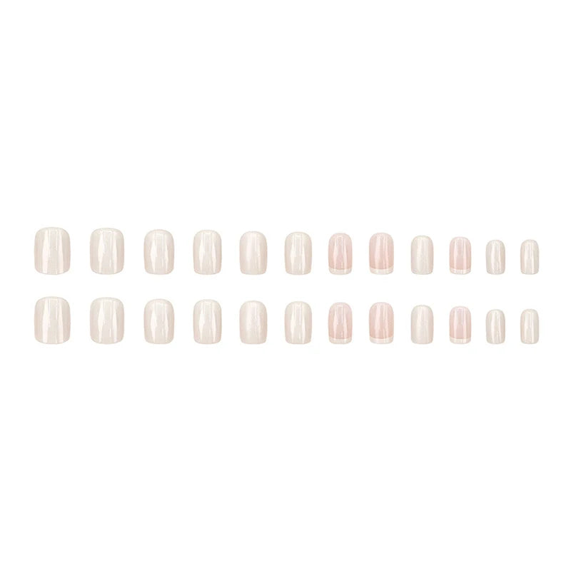 French Cream Nude Short Square False Nails Jelly Adhesive Detachable Qme