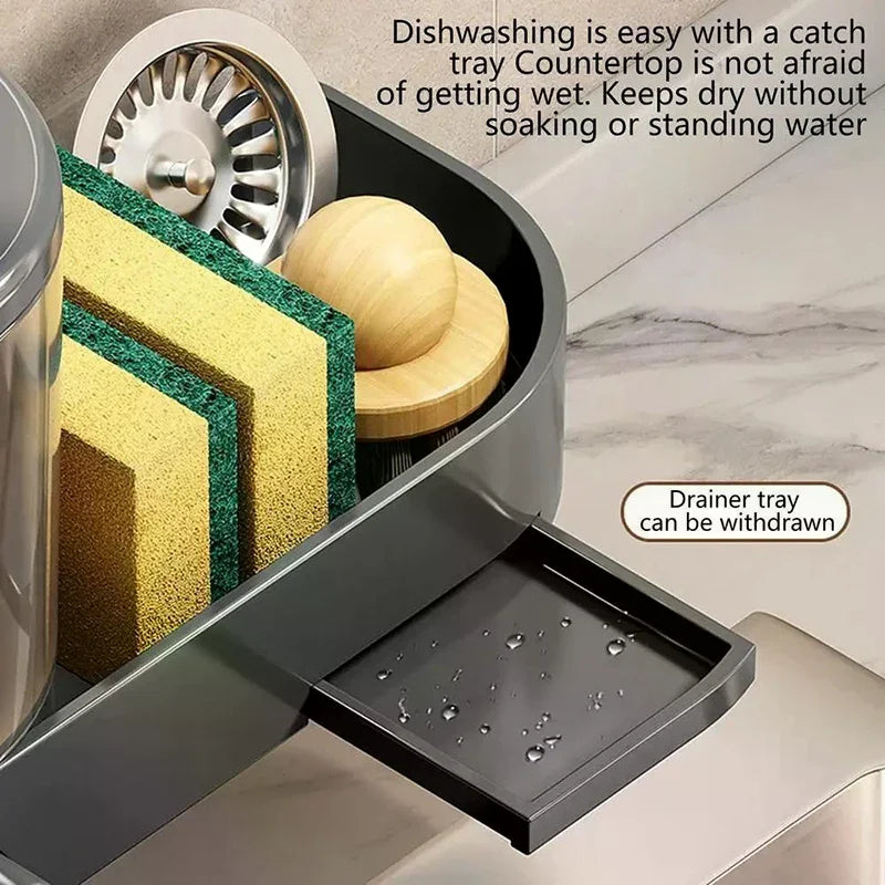 Drain Tray Wall Mounted Soap Dispenser Sponges Holder Hand Press Qme