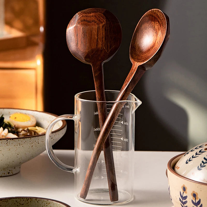 Long Handle Ramen Wooden Spoon Home Large Soup Ladle Japanese Kitchen Qme