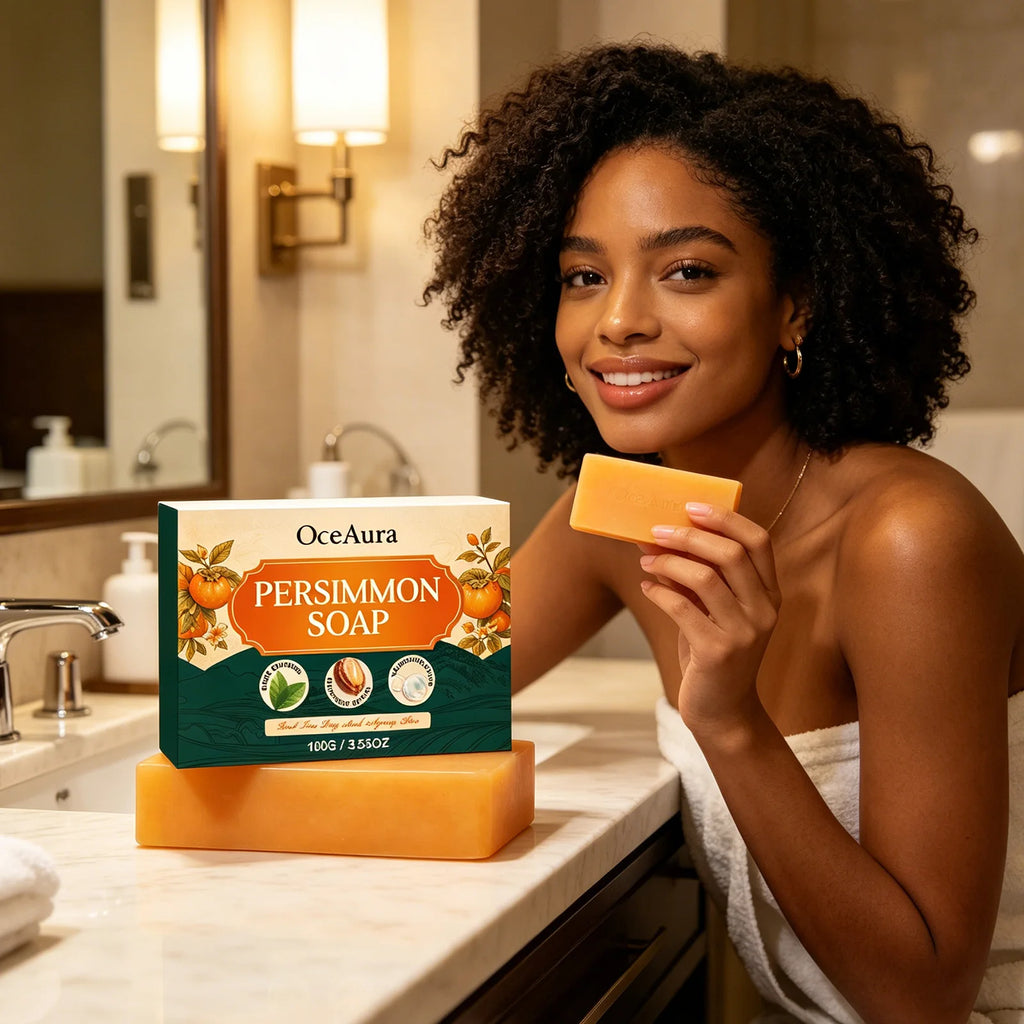 OceAura Persimmon Soap Nonenal Body Odor Removal Improve Dryness Clean Skin Exfoliator Refreshing Organic Natural Body Soap Bar Qme