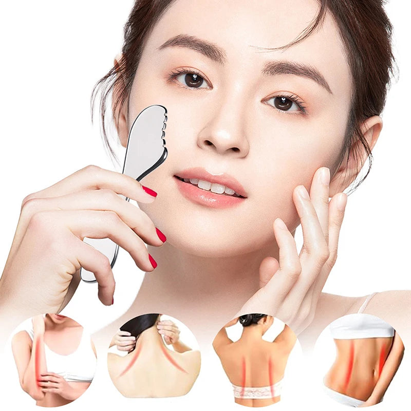 Stainless Steel Gua Sha Board Scraping Body Massager Reduce Head Neck Qme
