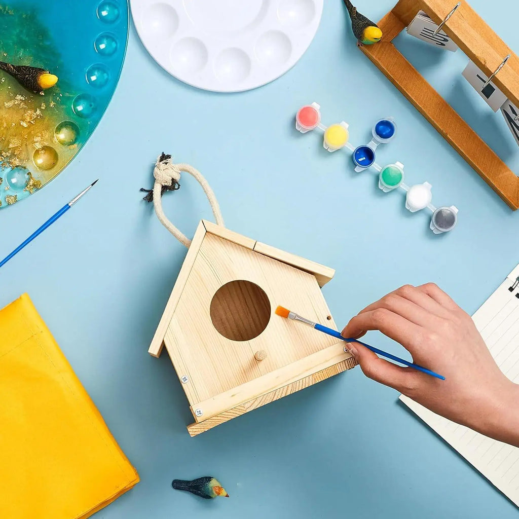 Bird House Kit Wooden Educational Hands-On Birdhouse Building Painting Kit for Spring Summer Home School Classroom Camp Holiday Qme