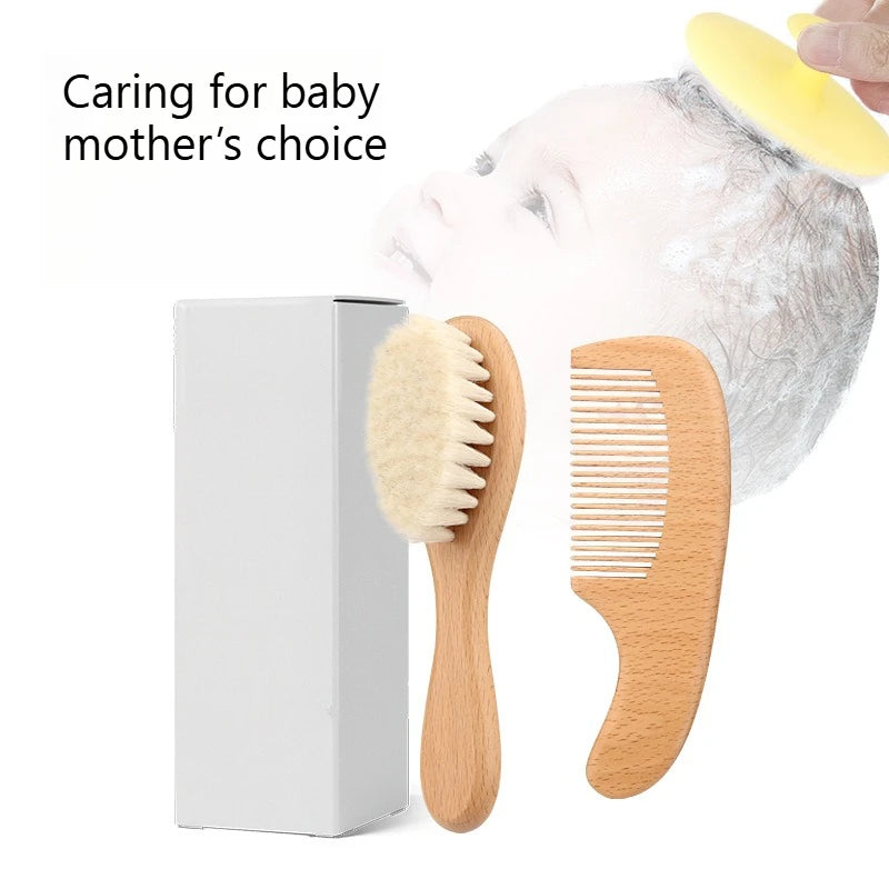 Baby Comb Wool Brush Beech Cleaning Bath Combination Qme