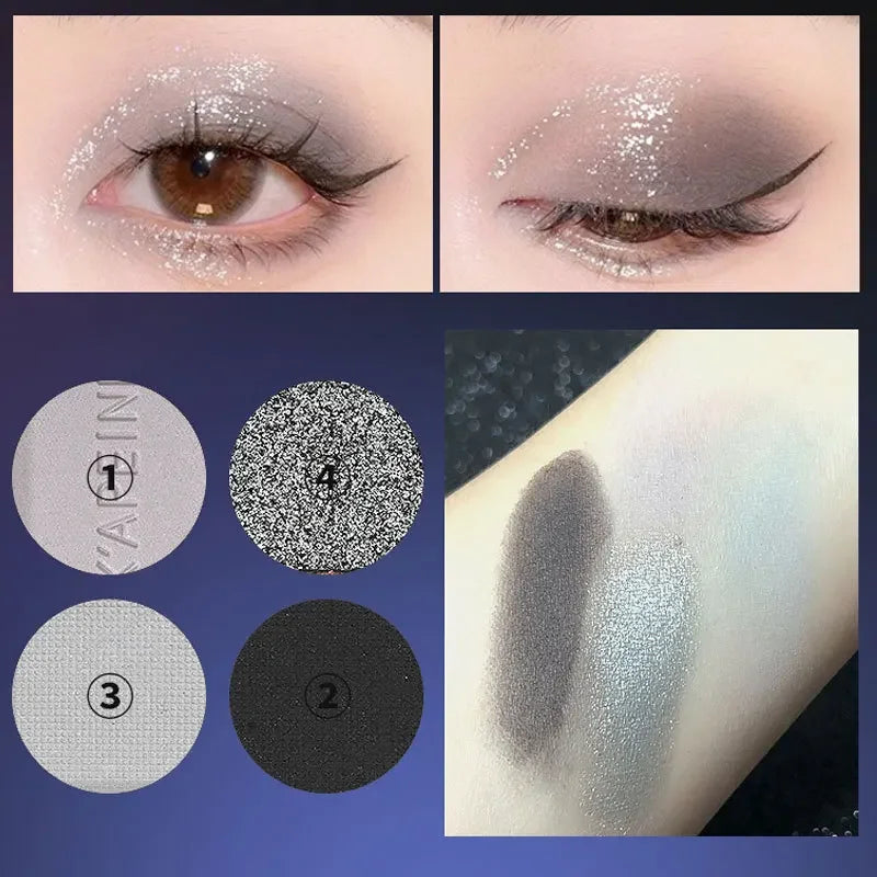 4 Colors Punk Smokey Matte Glitter Eyeshadow Long Lasting Shimmer Eye Shadow Makeup Palette Cool Toned Black Blue Eye Pigment Qme 04-1pcs