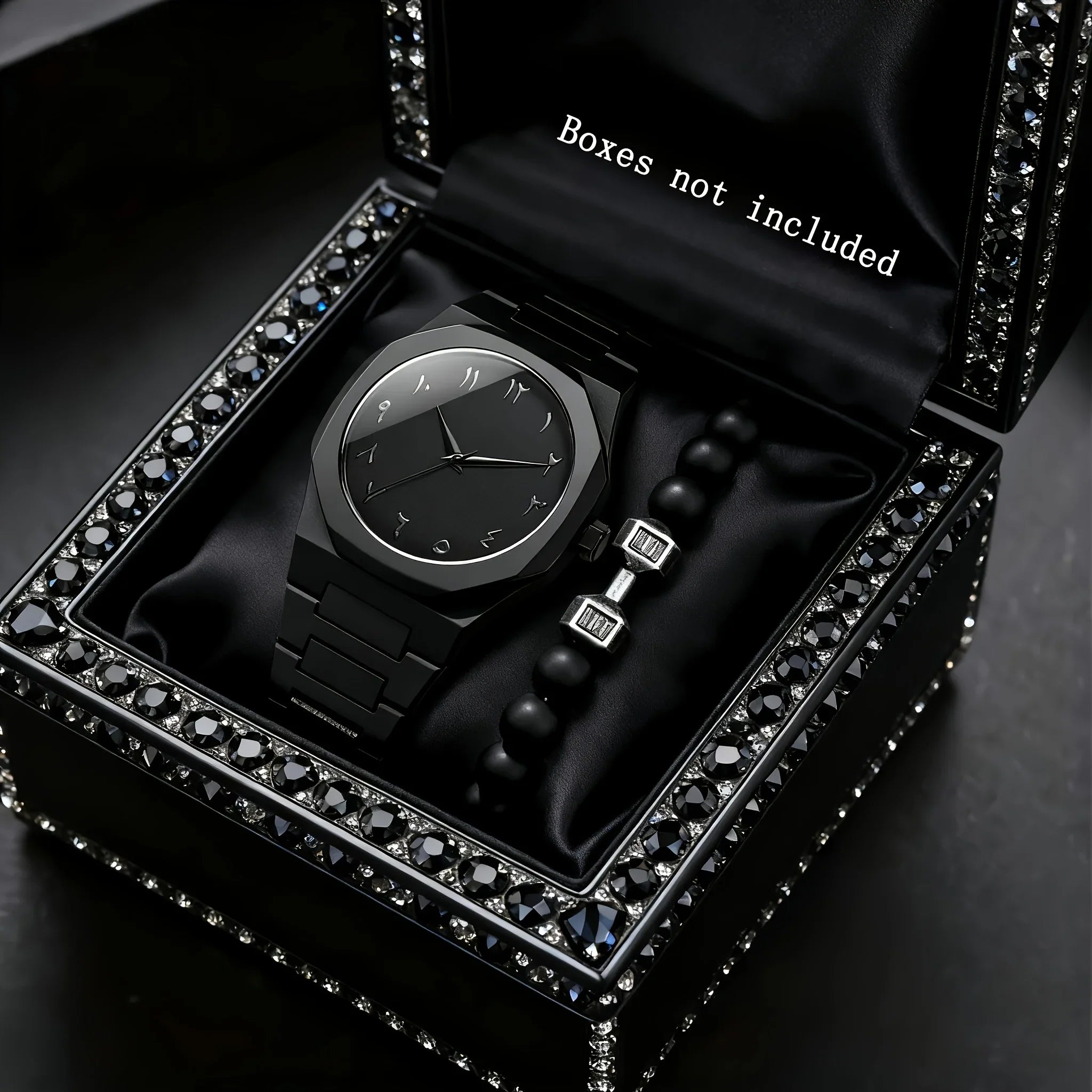 2 Pieces Fashion Men's Casual Business Watches Plastic Band Male Quartz Watch-Bracelet Beads Set Men's Watch (Without Box) Qme A