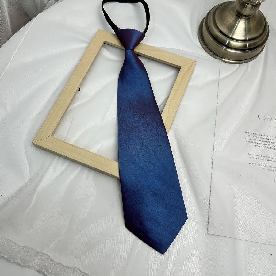 Solid Color Bright Color Tie Zipper Tie Short Style Convenient Uniform Accessories College Style Daily Tie Multi-color Tie Qme POLYESTER Blue3