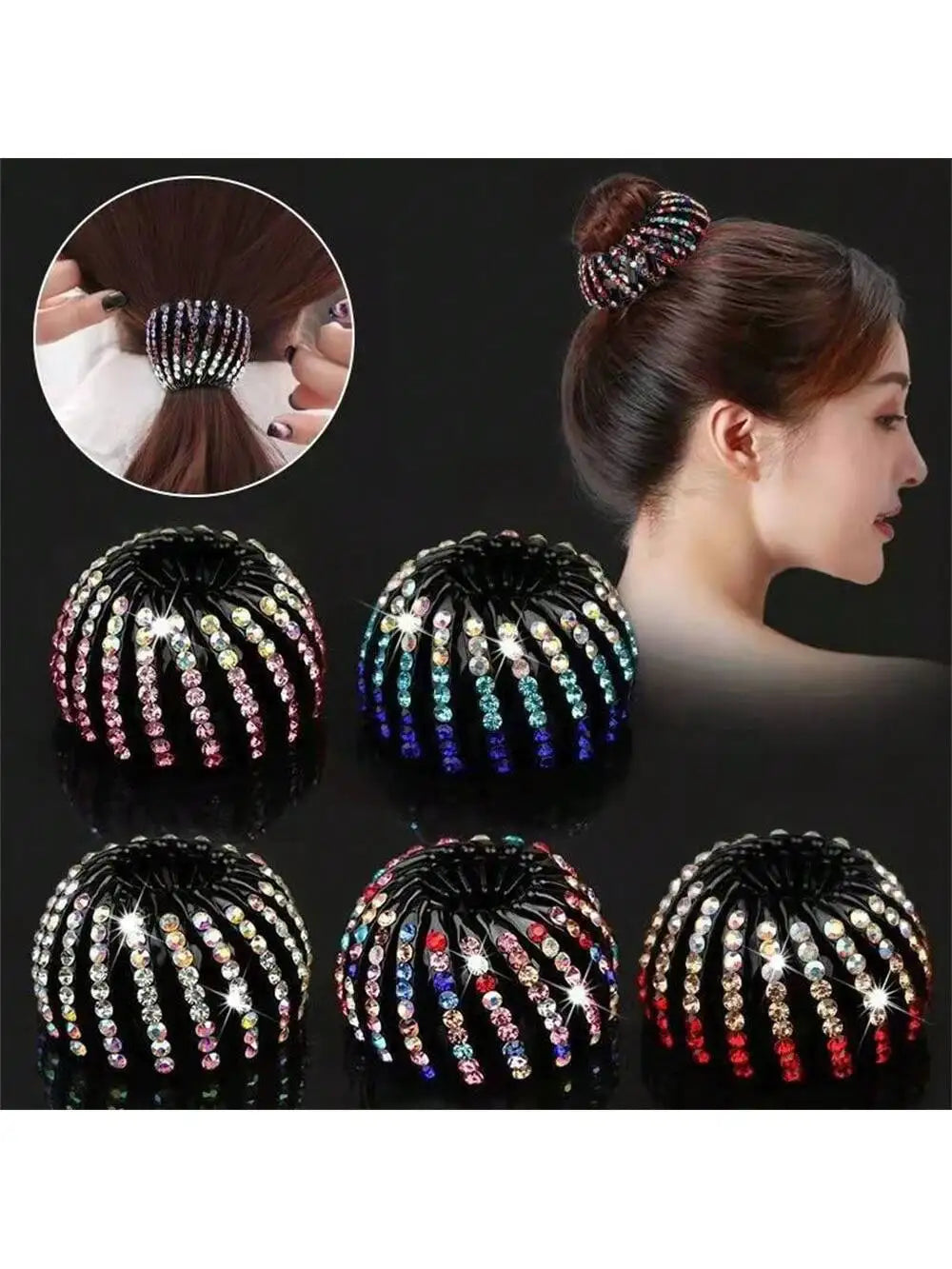 Tie Up Ponytail Bird's Nest Hair Loop Rhinestone Grabbing Clip Qme