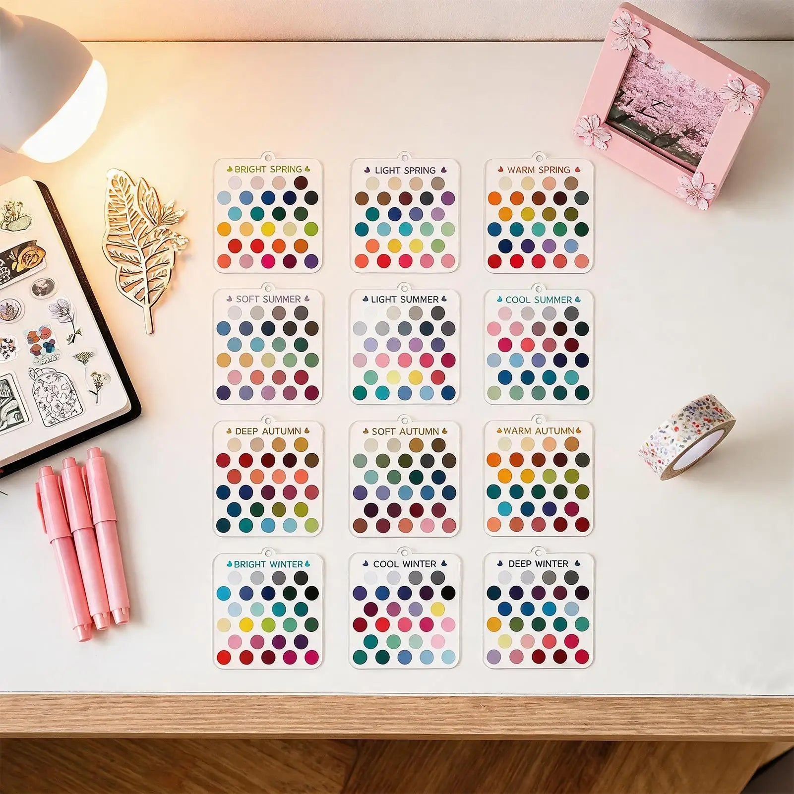 Seasonal Color Selection Cards 12 Piece Seasonal Clear Acrylic Season Color Analysis Template Cards for Clothing Outfits Makeup Qme