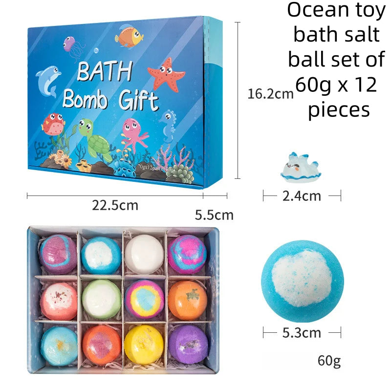 Natural Bath Salt Ball Pack Gift Box Containing Children's Surprise Toys Fun Bathing Moisturizing Anti Drying Bath Bombs Qme 60g ocean