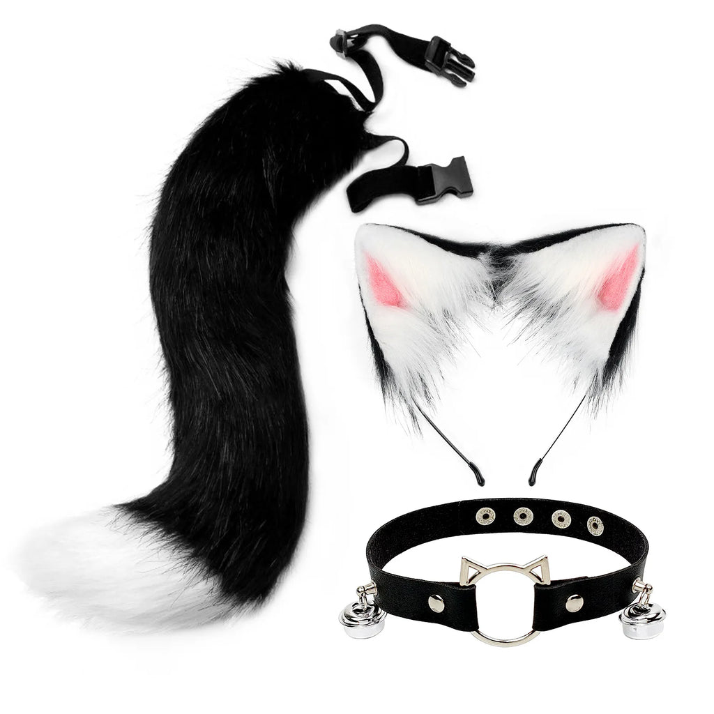 Handmade Simulation Cat Ear Headband Fox Tail Accessories Qme black