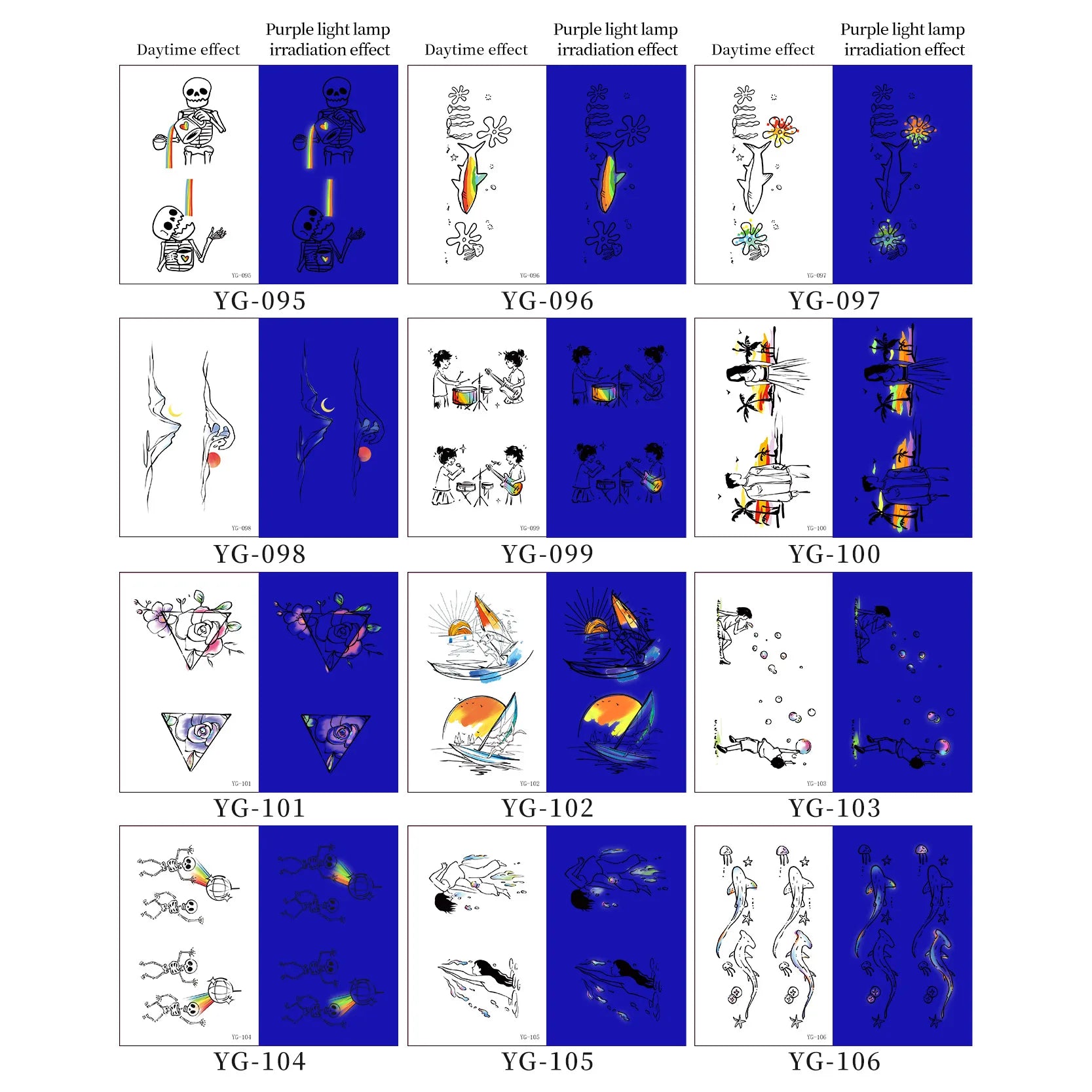 4/6 A Sheets Luminous Temporary Tattoos Bulk Rainbow LGBT Pride Face Body Stickers for Women Men Glow in The Dark Party Supplies Qme
