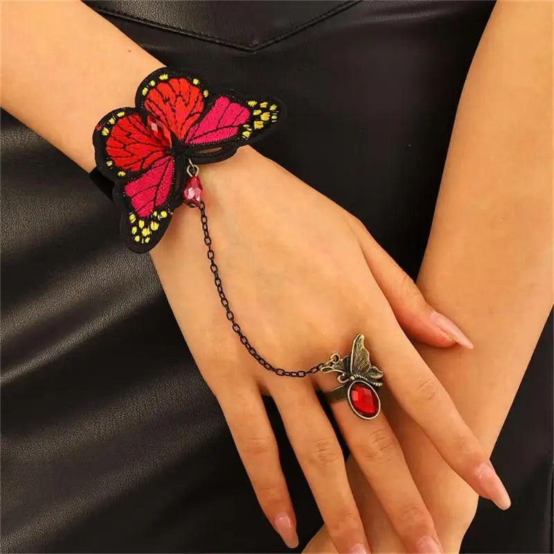 Women Gold Big Crystal Ring Bracelet Elegant Hand Chain Jewelry Adjustable Wrist Cuff for Special Occasions Qme