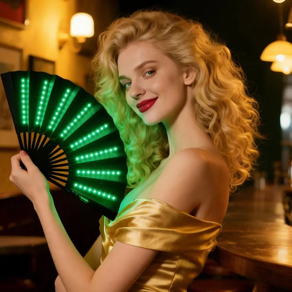 Light Up Folding Fan Line Dancing Women Hand Glowing Stage Qme